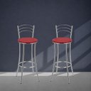 Ver imagem 4 de Kit 2 Banquetas Altas Cromadas com Assento Estofado e Encosto para Bancada Cozinha Cromado/Vermelho