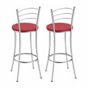 Ver imagem 5 de Kit 2 Banquetas Altas Cromadas com Assento Estofado e Encosto para Bancada Cozinha Cromado/Vermelho