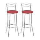 Ver imagem 2 de Kit 2 Banquetas Altas Cromadas com Assento Estofado e Encosto para Bancada Cozinha Cromado/Vermelho