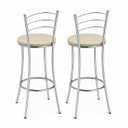 Ver imagem 5 de Kit 2 Banquetas Altas Cromadas com Assento Estofado e Encosto para Bancada Cozinha Cromado/Bege