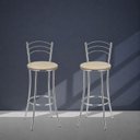 Ver imagem 4 de Kit 2 Banquetas Altas Cromadas com Assento Estofado e Encosto para Bancada Cozinha Cromado/Bege