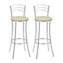 Ver imagem 2 de Kit 2 Banquetas Altas Cromadas com Assento Estofado e Encosto para Bancada Cozinha Cromado/Bege