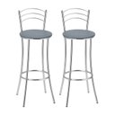 Ver imagem 2 de Kit 2 Banquetas Altas Cromadas com Assento Estofado e Encosto para Bancada Cozinha Cromado/Cinza
