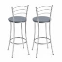 Ver imagem 5 de Kit 2 Banquetas Altas Cromadas com Assento Estofado e Encosto para Bancada Cozinha Cromado/Cinza