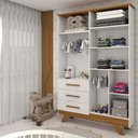 Ver imagem 2 de Guarda-roupa de Bebê Encanto 4 Portas 3 Gavetas 100% Mdf Branco Brilho/amêndoa - Panorama Móveis