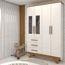 Ver imagem 1 de Guarda-roupa de Bebê Encanto 4 Portas 3 Gavetas 100% Mdf Branco Brilho/amêndoa - Panorama Móveis