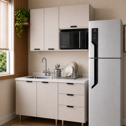 Kit Cozinha Aéreo para Micro-Ondas Balcão Armário MDF Branco