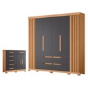 Ver imagem 1 de Guarda Roupa Casal Doble 06 Portas e Cômoda Xangai 06 Gavetas 02 Portas Freijo Titanium - Móveis