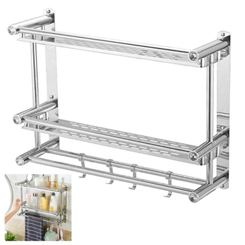Organizador Cozinha Banheiro Prateleira Gancho Inox Utensilio Condicionador Shampoo Toalha Pano de P
