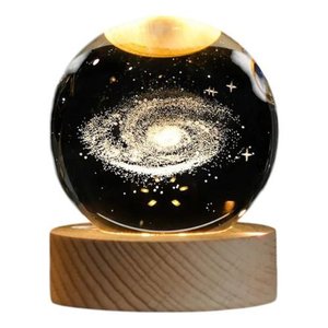 Luminária de Mesa Bola de Cristal 3d Decoração Base Madeira 675