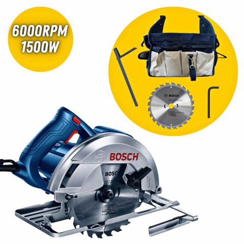 Serra Circular Elétrica Bosch GKS150 127V 1500W + Bolsa P/ Transporte e Disco Para Madeira