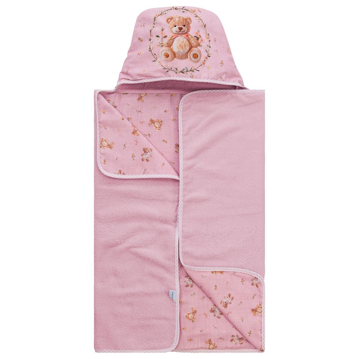 Toalha de Banho Bebe com Capuz Estampada Digital Luxo: Ursa Rosa