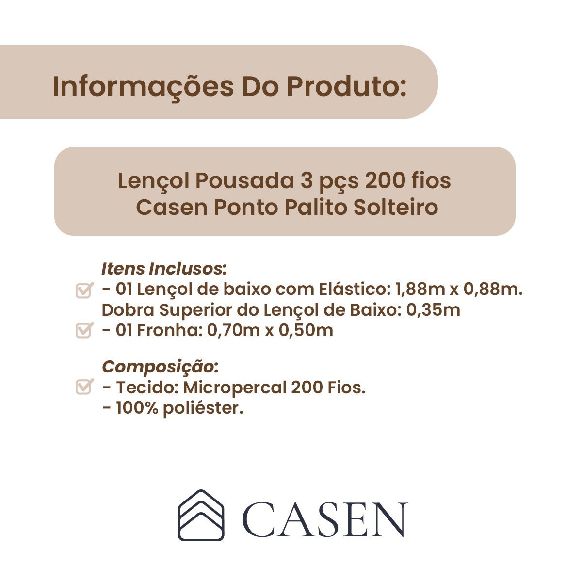 Lençol Percal 3 pçs 200 fios Casen Ponto Palito Solteiro Cor:Cinza - 4