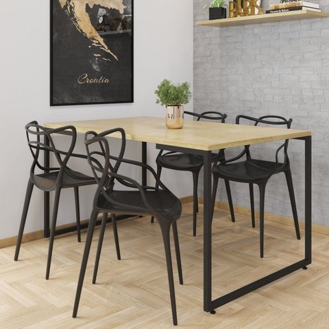Conjunto Mesa Jantar 4 Cadeiras Industrial Aço Allegra PP Preta Espresso Móveis