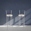 Ver imagem 5 de Kit 2 Banquetas Altas Cromadas com Assento Estofado e Encosto para Bancada Cozinha e Área Gourmet Cromado/Bege