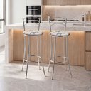 Ver imagem 1 de Kit 2 Banquetas Altas Cromadas com Assento Estofado e Encosto para Bancada Cozinha e Área Gourmet Cromado/Bege