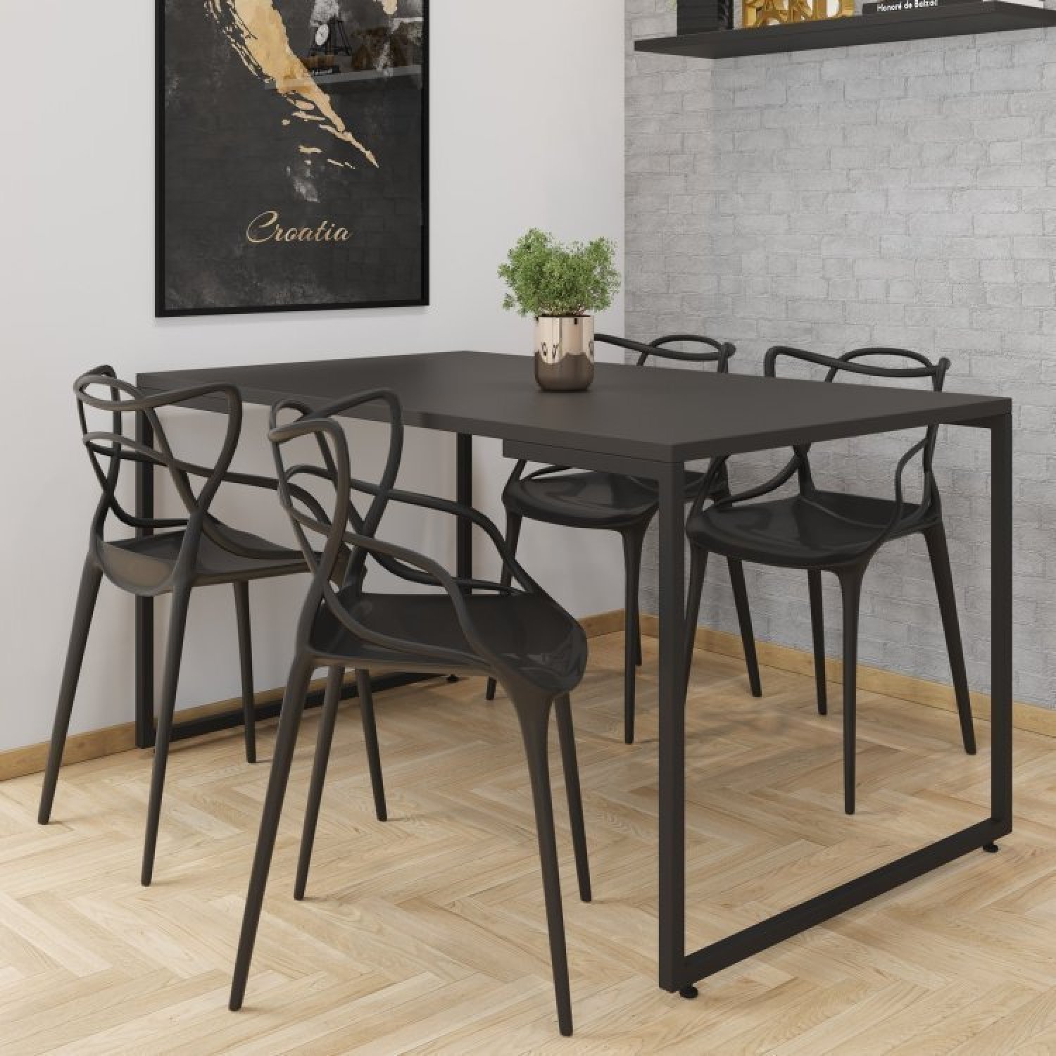 Conjunto Sala de Jantar Mesa com 4 Cadeiras Allegra PP Espresso Móveis