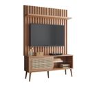 Ver imagem 2 de Rack com Painel Ripado Retrô para TV até 55 Polegadas 100% MDF 139cmx197cm Porta Telada Marrom Freijó