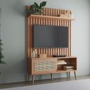 Ver imagem 1 de Rack com Painel Ripado Retrô para TV até 55 Polegadas 100% MDF 139cmx197cm Porta Telada Marrom Freijó