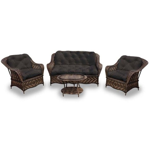 Conjunto de Sofá Fibra Sintética Naja - 1 Sofá 2 L + 2 Poltronas + 1 Mesa Centro - Tecido Duna Marro