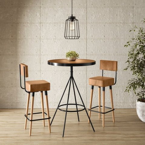 Conjunto Mesa Bistrô e 2 Banquetas Barcelona Salaone Marrom/Preto