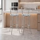 Ver imagem 1 de Kit 2 Banquetas Altas Cromadas com Assento Estofado e Encosto para Bancada Cozinha e Área Gourmet Cromado/Branco