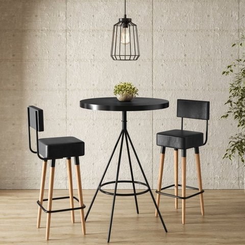 Conjunto Mesa Bistrô e 2 Banquetas Barcelona Salaone Preto/Marrom