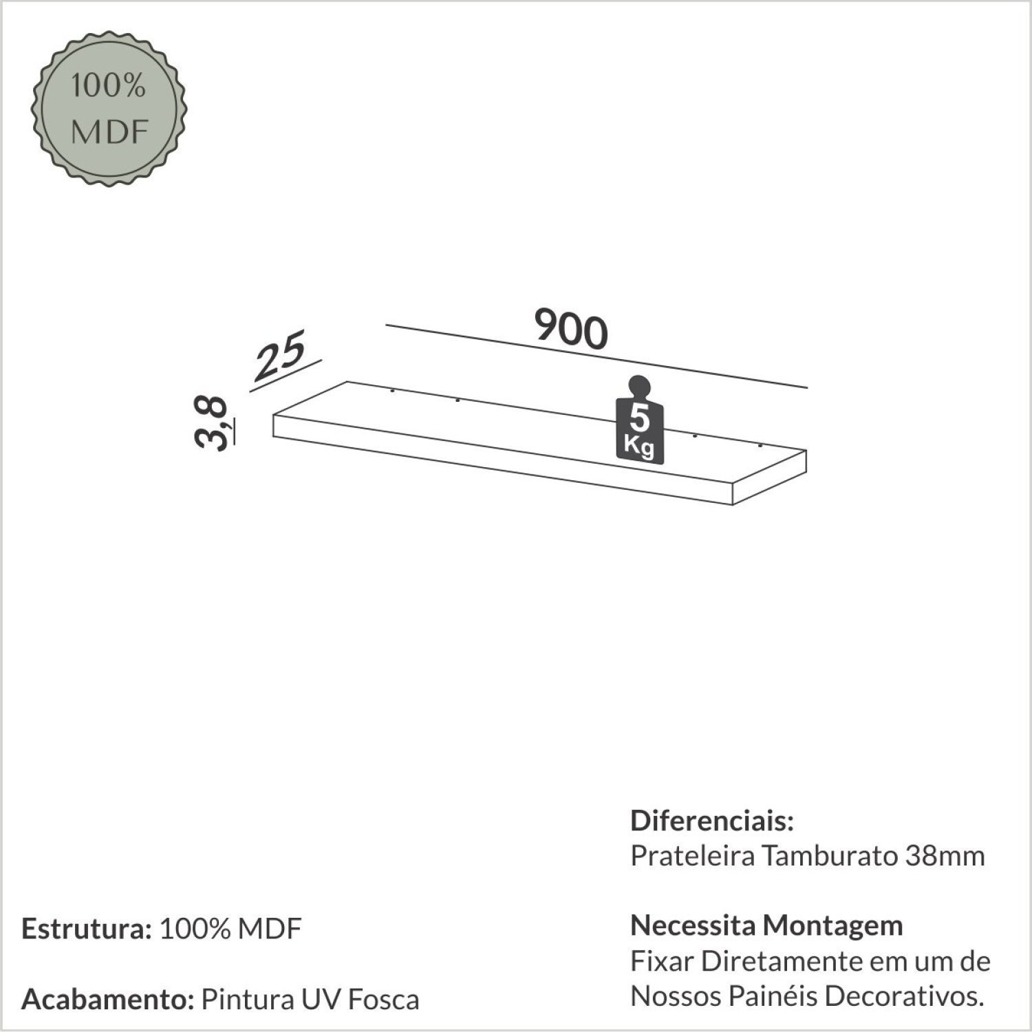 Prateleira Reta em MDF 90cm TB222 - 2
