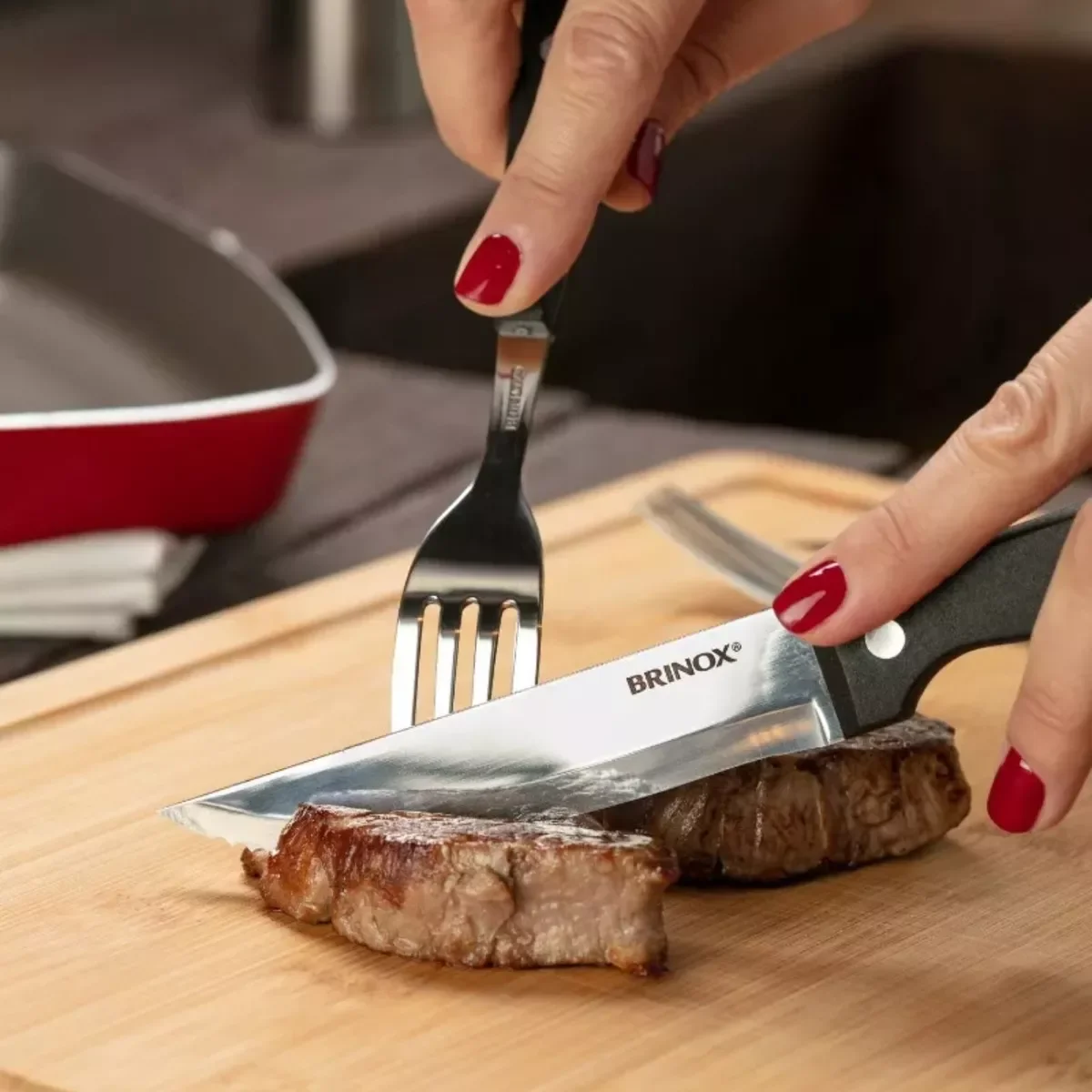 Jogo Talheres Churrasco 12pçs Faqueiro Facas Garfos Brinox:preto - 3