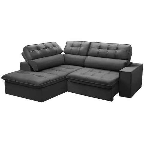 Sofá 3 Lugares Retrátil Reclinável Chaise Esquerdo 243cm Solin F04 Veludo Grafite - Lyam Decor