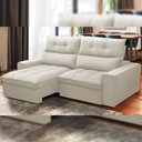 Ver imagem 2 de Sofá Retrátil Reclinável para Sala de Estar Living 210cm Dimas F04 Veludo Bege - Lyam Decor