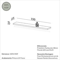 Prateleira Reta 150cm com Fita de Led Tb184 - 3 Prateleira Reta 150cm com Fita de Led Tb184 - 3