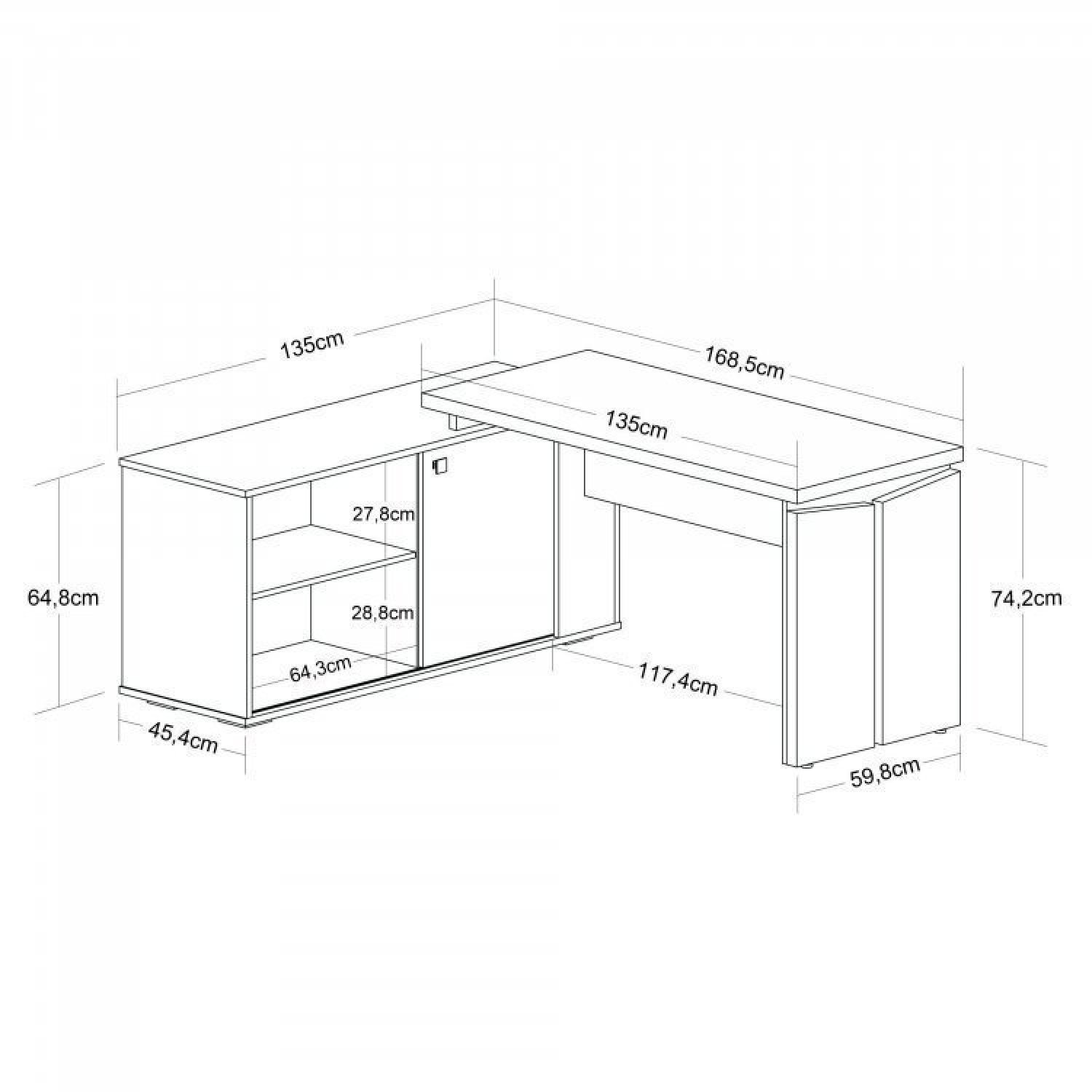 Mesa para Escritório em L Diretor 1 Porta 2 Nichos com Armário Baixo Tamburato Toq Espresso Móveis - 5