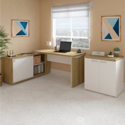 Mesa para Escritório em L Diretor 1 Porta 2 Nichos com Armário Baixo Tamburato Toq Espresso Móveis - 1