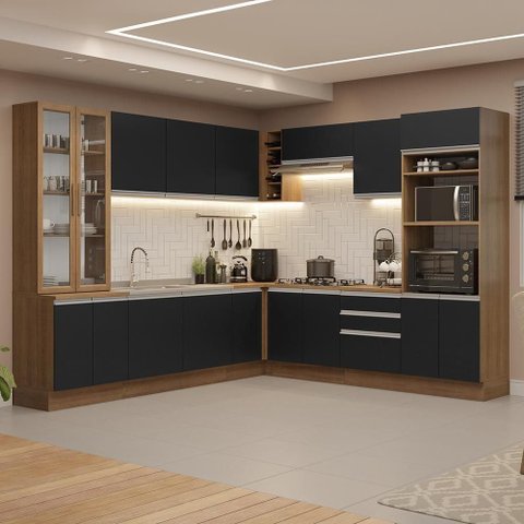 Armário de Cozinha Completa 549cm Rustic/preto Glamy Madesa 01 Rustic/preto