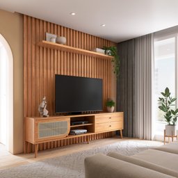 Rack com Painel Ripado para TV até 75 Polegadas 1 Porta 2 Gavetas TB323 - 1