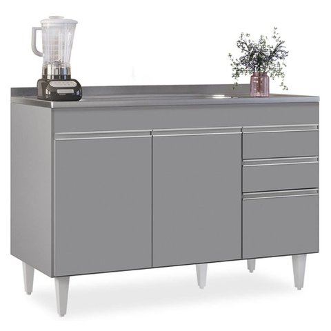 Balcão de Cozinha com Pia Inox 120cm Michigan Cinza - Lumil