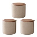 Ver imagem 1 de Kit 3 Puffs Requinte Design Elegante Decorativo Sala Sofisticada Premium - Couro Marrom/Linho Bege