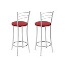 Ver imagem 2 de Kit 2 Banquetas Médias Cromadas com Assento Estofado e Encosto para Bancada Cozinha e Área Gourmet Cromado/Vermelho