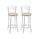 Ver imagem 2 de Kit 2 Banquetas Médias Cromadas com Assento Estofado e Encosto para Bancada Cozinha e Área Gourmet Cromado/Bege Cromado/Bege