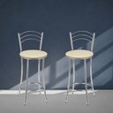 Ver imagem 5 de Kit 2 Banquetas Médias Cromadas com Assento Estofado e Encosto para Bancada Cozinha e Área Gourmet Cromado/Bege Cromado/Bege