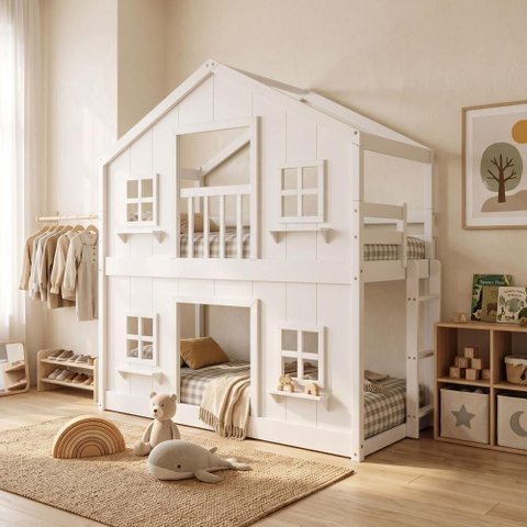 Beliche Infantil Montessoriano Casinha Dos Sonhos com Fechamento Inferior em Madeira Maciça Branco