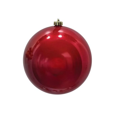 Bola de Natal Gigante Vermelha 20cm Tradicional Brilho Espelhado com Cordão para Pendurar