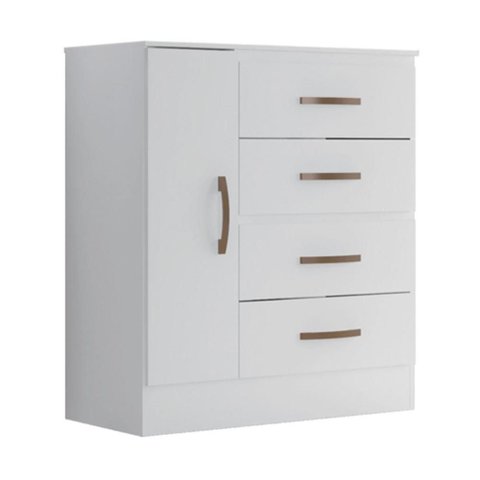 Cômoda 4 Gavetas 1 Porta Lite Branco 81cm Largura Quarto Sapateira Mdp