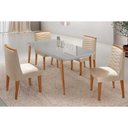Ver imagem 1 de Conjunto: Mesa de Cozinha Havana Curvo 120cm + 4 Cadeiras Maldivas Naturale/off White - Suede Creme