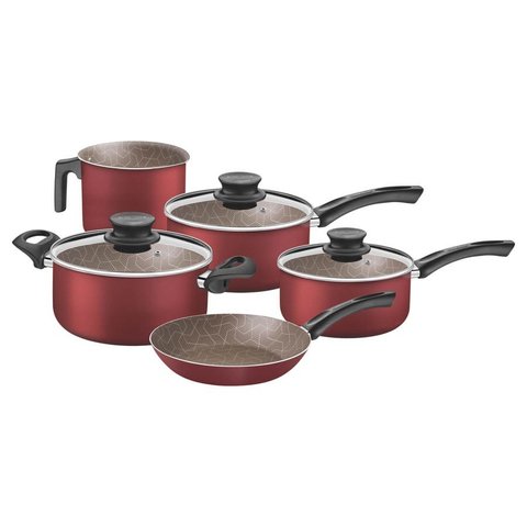 Jogo de Panelas Tramontina Paris Texture Alumínio Revestimento Antiaderente Starflon Vermelho 5 Pçs