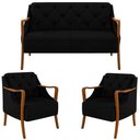 Ver imagem 1 de Kit Namoradeira 135cm e 2 Poltronas Decorativas Capitonê Lapa M22 Veludo Preto - Mpozenato