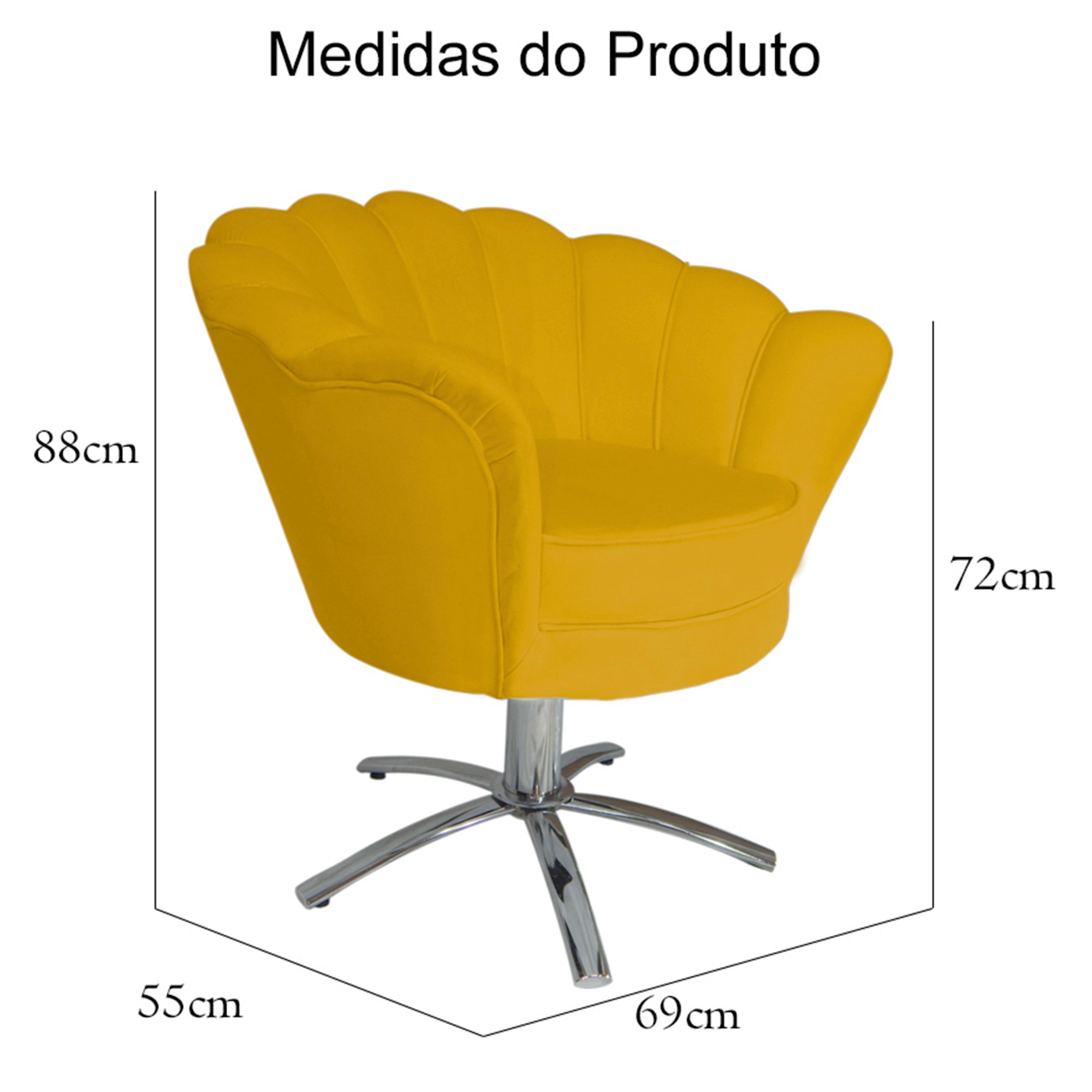 Poltrona Cadeira com Base Giratoria Cromado Pétala Suede Mostarda - 5