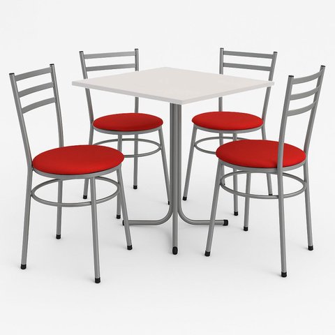 Conjunto Mesa Cinza 70x70cm Tampo Branco com 4 Cadeiras Epoxi