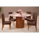 Ver imagem 1 de Conjunto: Mesa Sala Jantar Viena Tampo Madeirado C/ Vidro 136cm e 6 Cadeiras Bia Freijo/off White -